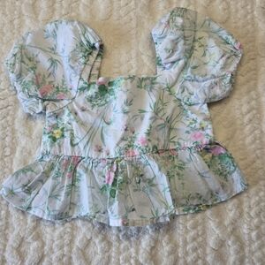 Janie and Jack Floral Puff-Sleeve Top | 18–24 Months | Spring Garden Print